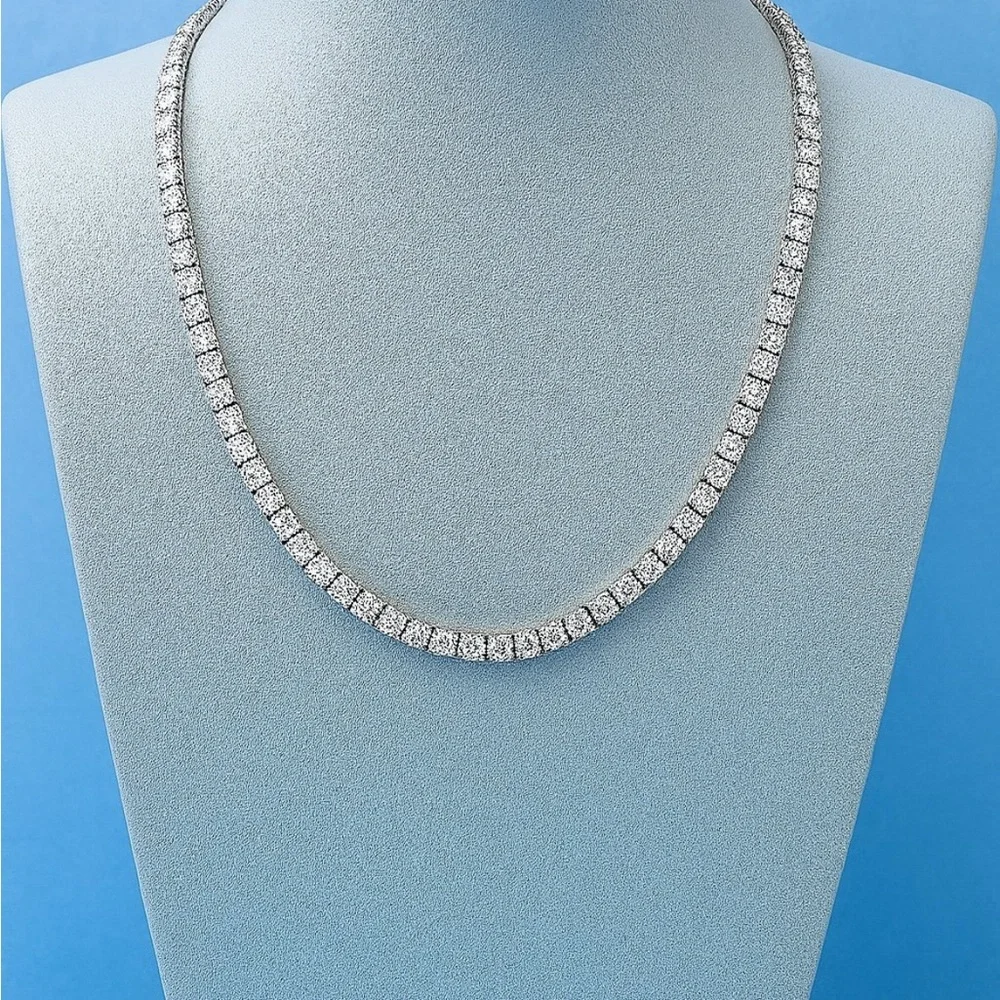 Tennis Necklace 18K White Gold Plated 4.0mm Round Cubic Zirconia